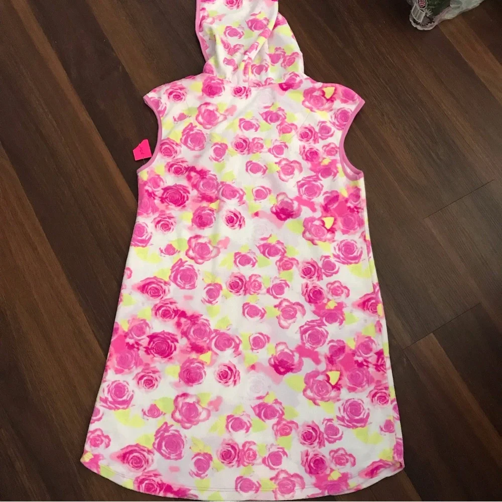 Betsey Johnson Floral Hooded Swim Cover Up Pink Rose Blossom Tunic Dress NWT - Picture 5 of 5